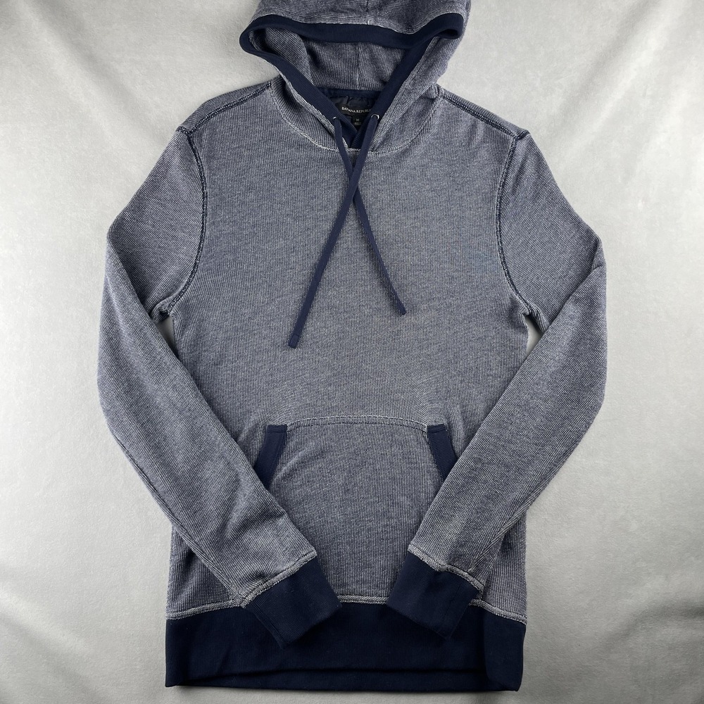 Banana Republic Hoodie Mens M Blue Knit Pullover Kangaroo Pocket Drawstring Cozy